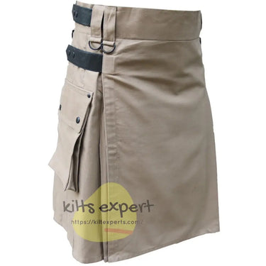 Khaki Leather Straps Utility Kilts For Active Men Kilt Experts