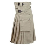Khaki Men Leather Strap Utility Kilt Kilt Experts