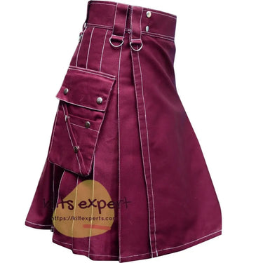 Maroon Utility Kilt With White Thread Kilt Experts