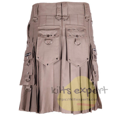 Men's Khaki Utility Kilts With Stylish Pockets - Kilt Experts