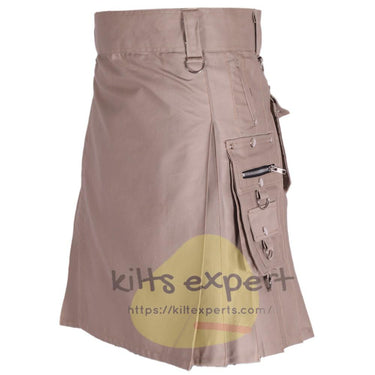 Men's Khaki Utility Kilts With Stylish Pockets - Kilt Experts