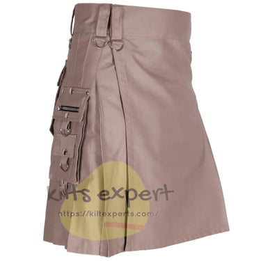 Men's Khaki Utility Kilts With Stylish Pockets - Kilt Experts