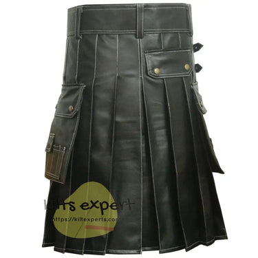 Men's Pure Black Cowhide Leather Kilt For Wedding/Events - Kilt Experts