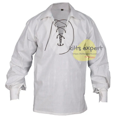 Men's Scottish Off White (Cream) Jacobite Ghillie Kilt Shirt Kilt Experts
