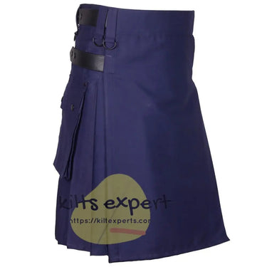 Navy Blue Leather Straps Utility Kilt For men Kilt Experts
