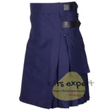 Navy Blue Leather Straps Utility Kilt For men Kilt Experts
