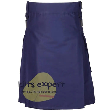Navy Blue Leather Straps Utility Kilt For men Kilt Experts