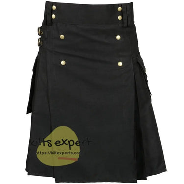 New Modern Pleated Black Utility Kilt Kilt Experts