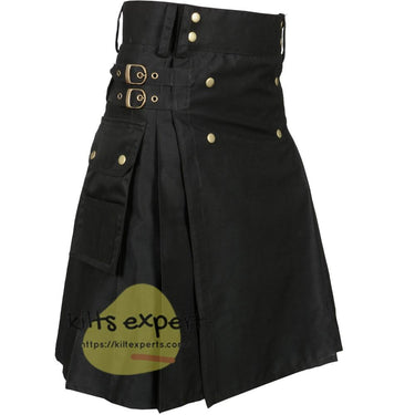 New Modern Pleated Black Utility Kilt Kilt Experts