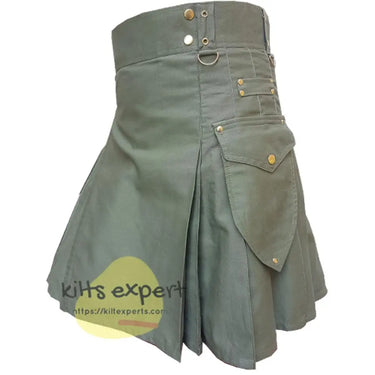 Olive Green Cargo Utility Kilt With Two Large Pockets Kilt Experts