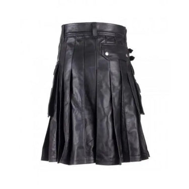 Pure Cowhide Black leather Utility Kilts For Men Kilt Experts