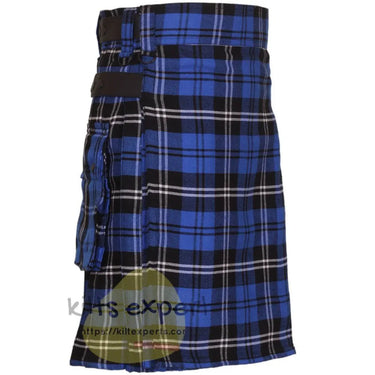 Ramsay Blue Tartan Heavy 16OZ Leather Straps Utility Kilt - Kilt Experts