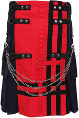 Red & Navy Deluxe Utility Fashion Kilt with Chain 100% Cotton 16-oz Heavy Fabric - Kilt Experts