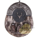 Scottish Deer Head Matel Bras Badge and Welsh Dragon Style Kilt Sporrans for Men with a Leather Strap and an Antique Finish Chain - Kilt Experts