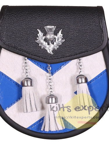 Scottish Flag Traditional Sporran With Thistle Full Dress Metal Badge - Kilt Experts