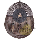 Scottish Irish Shamrock Matel Bras Badge and Welsh Dragon Style Kilt Sporrans for Men with a Leather Strap and an Antique Finish Chain - Kilt Experts