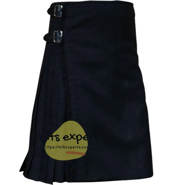 Scottish Traditional Plain Black 8 Yard & 13oz Tartan Kilt Kilt Experts