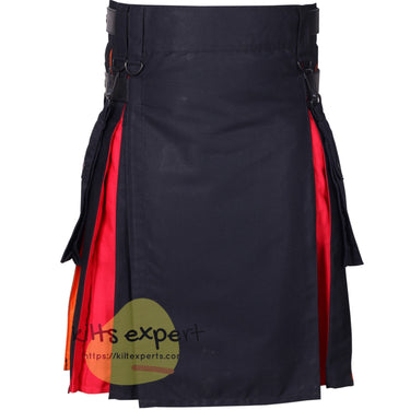 US Buyers Only - Black Leather Straps Rainbow Pleats Utility Kilts For Men - Kilt Experts