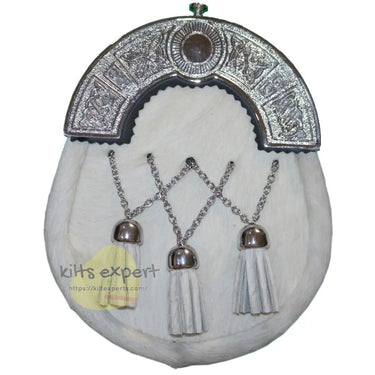 White 3 Teasel Sporran With Chain Belt Kilt Experts