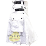 White Leather Straps Utility Kilts For men Kilt Experts