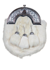 White Rabbit Fur 3 Teasel Sporran With Chain Belt Kilt Experts