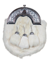 White Rabbit Fur 3 Teasel Sporran With Chain Belt (For EU Buyers Only) - Kilt Experts