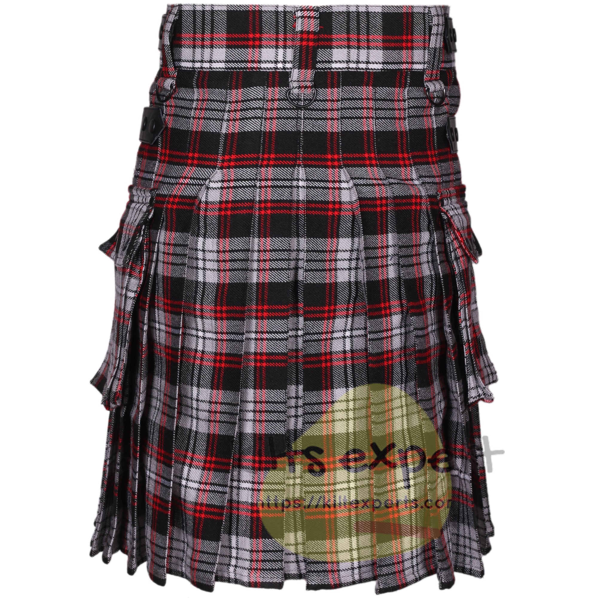 Auld Lang Syne Grey Tartan Leather Straps Utility Kilt (Available In Many Tartans) - Kilt Experts