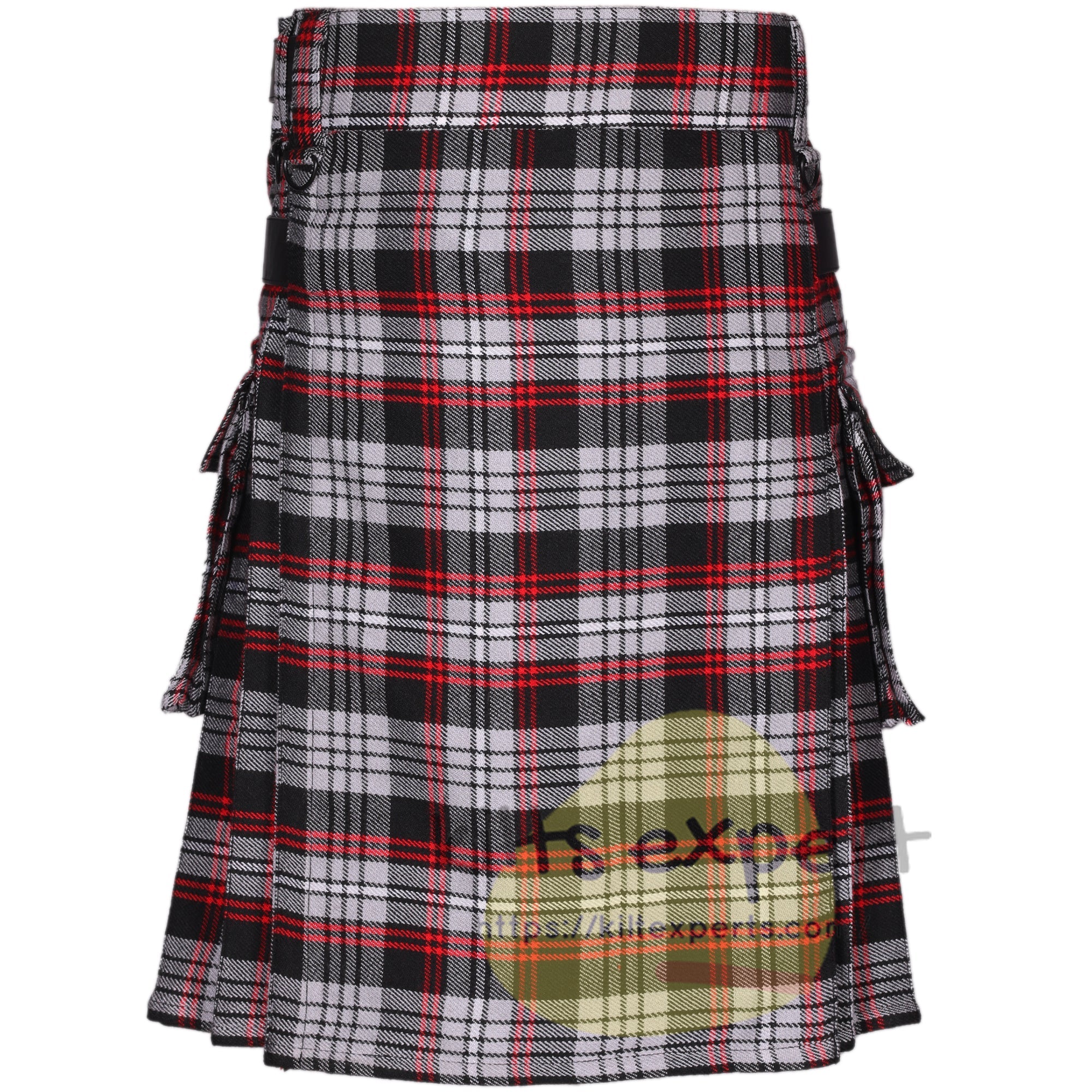 Auld Lang Syne Grey Tartan Leather Straps Utility Kilt (Available In Many Tartans) - Kilt Experts