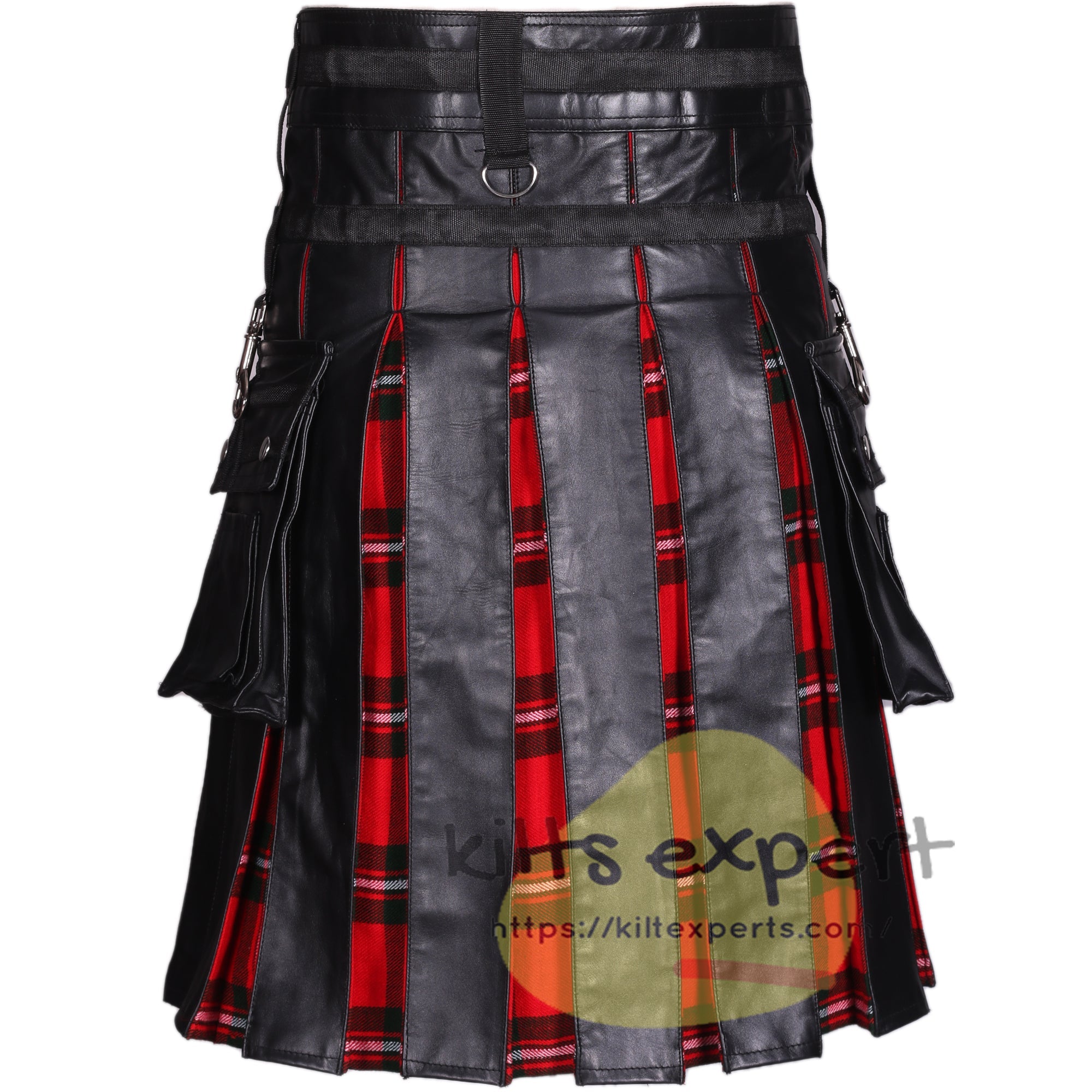 Black Cowhide Leather Hybrid Kilt with MacGregor Tartan - Various Colors in Stock (On Promotion) - Kilt Experts