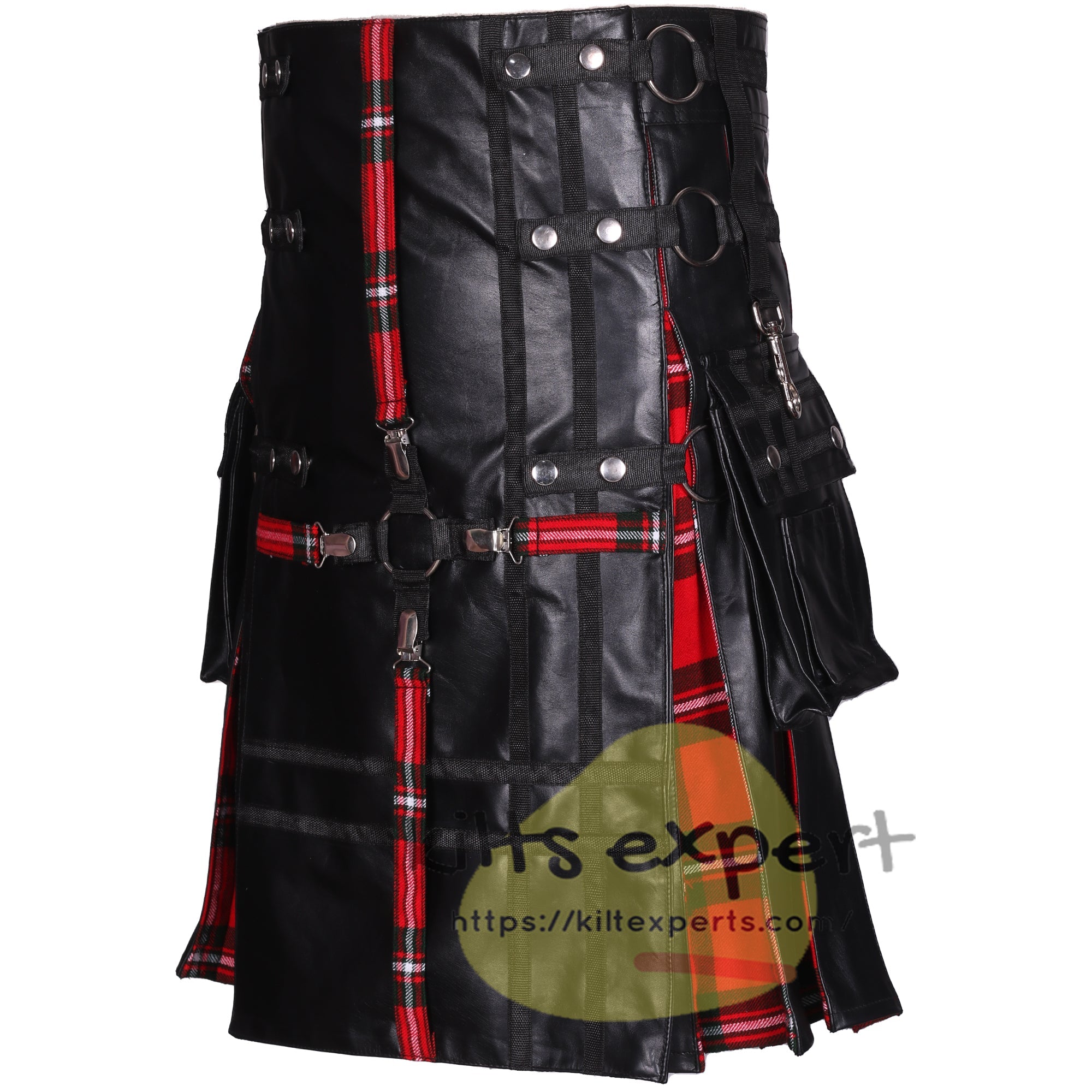 Black Cowhide Leather Hybrid Kilt with MacGregor Tartan - Various Colors in Stock (On Promotion) - Kilt Experts