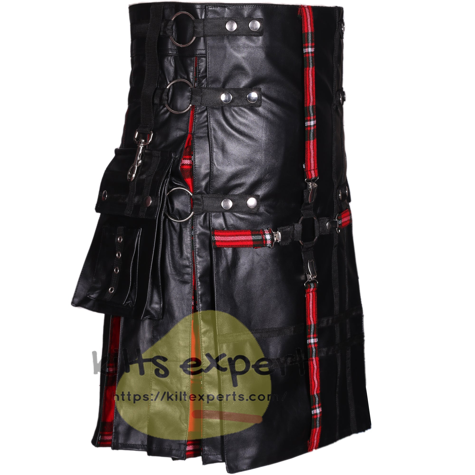 Black Cowhide Leather Hybrid Kilt with MacGregor Tartan - Various Colors in Stock (On Promotion) - Kilt Experts