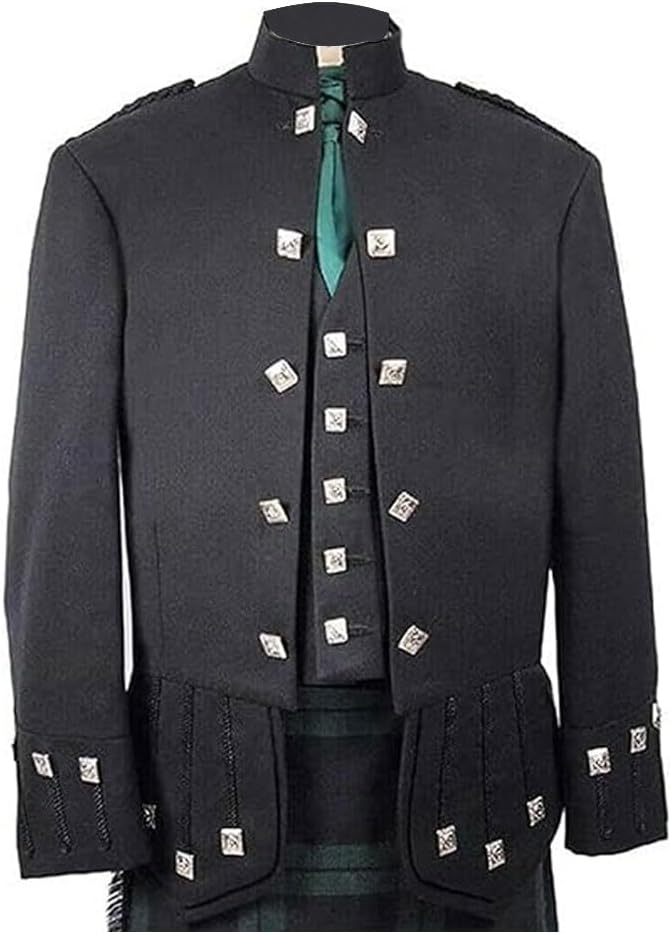 Black Scottish Sheriffmuir Doublet Kilt Barathea Wool Jacket with Vest - Kilt Experts