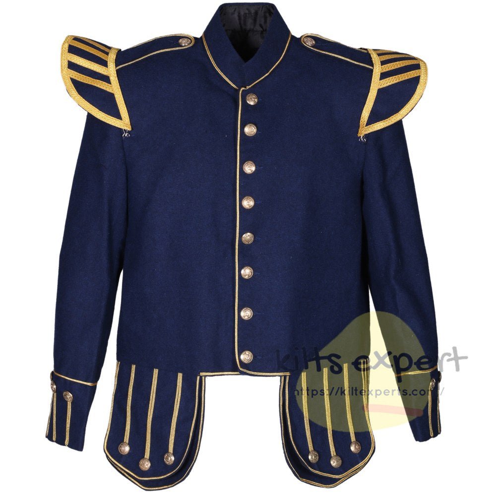Blue Pipe Band Doublet with Gold Trim & Buttons - Kilt Experts