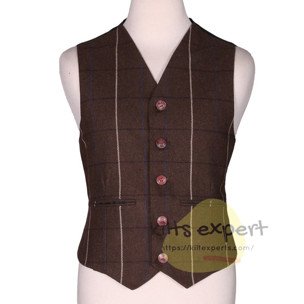 Brown Argyle Jacket with a Fresh White & Blue Lining - Kilt Experts