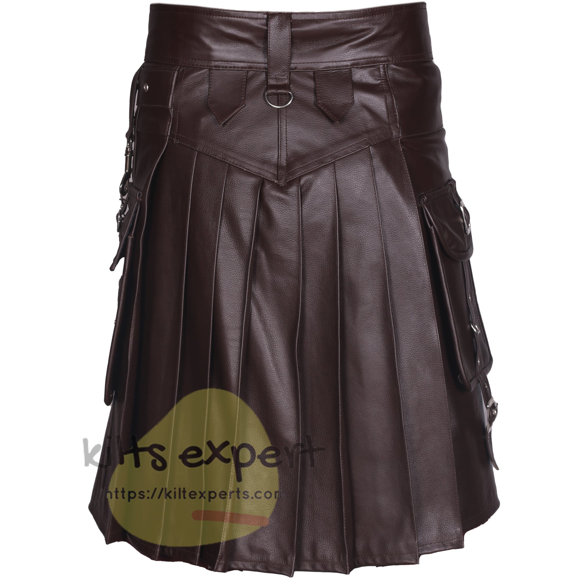 Chocolate Brown Gothic Cowhide Leather Kilt – Utility Kilt with Pockets & Chains - Kilt Experts