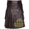 Chocolate Brown Gothic Cowhide Leather Kilt – Utility Kilt with Pockets & Chains - Kilt Experts