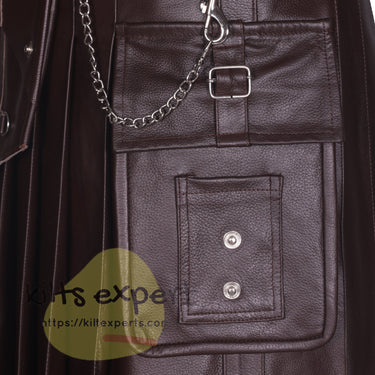 Chocolate Brown Gothic Cowhide Leather Kilt – Utility Kilt with Pockets & Chains - Kilt Experts