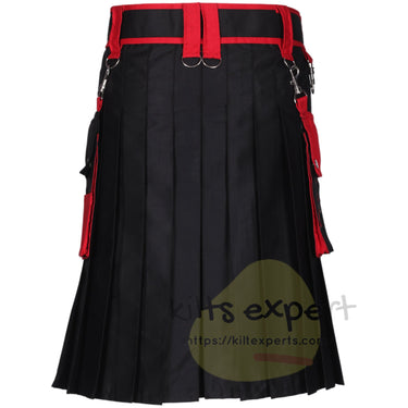 EU Stock - Black & Red Fashionable Utility Kilts For Men - 24 Inches Length - Kilt Experts