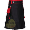 EU Stock - Black & Red Fashionable Utility Kilts For Men - 24 Inches Length - Kilt Experts