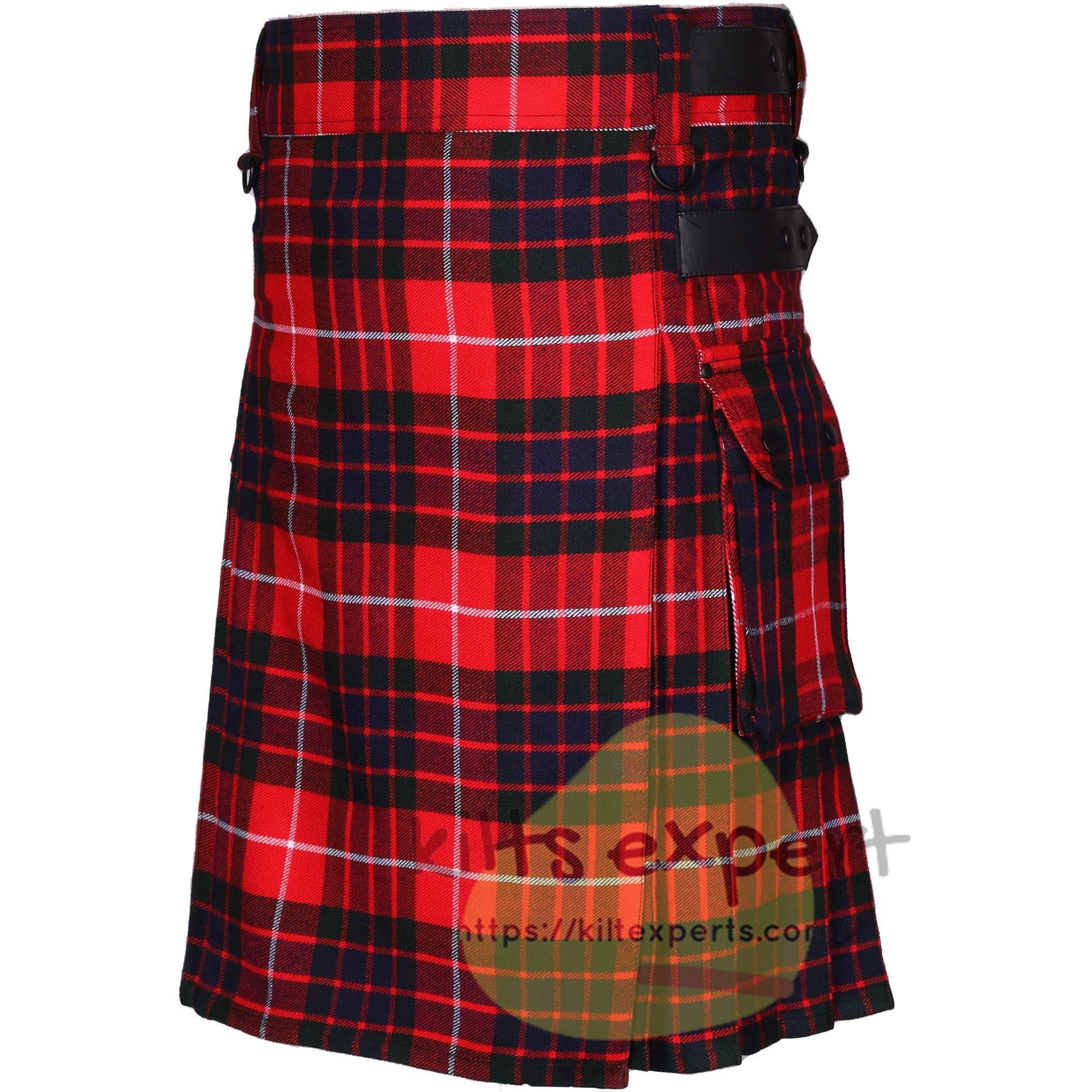 Fraser Red Modern Tartan Leather Straps Utility Kilt (Available In Many Tartans) - Kilt Experts