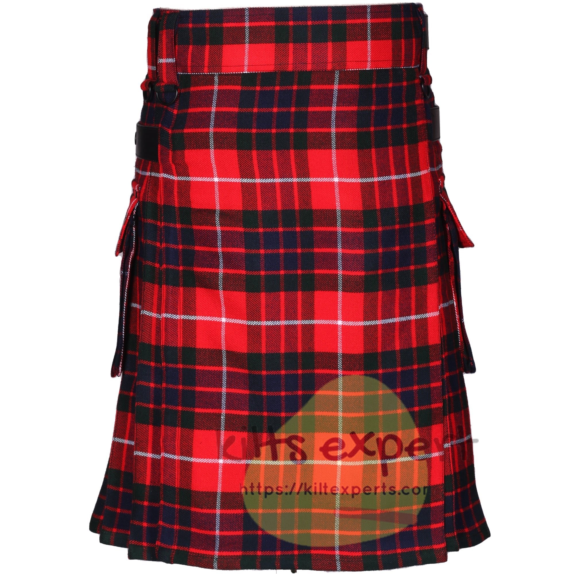 Fraser Red Modern Tartan Leather Straps Utility Kilt (Available In Many Tartans) - Kilt Experts