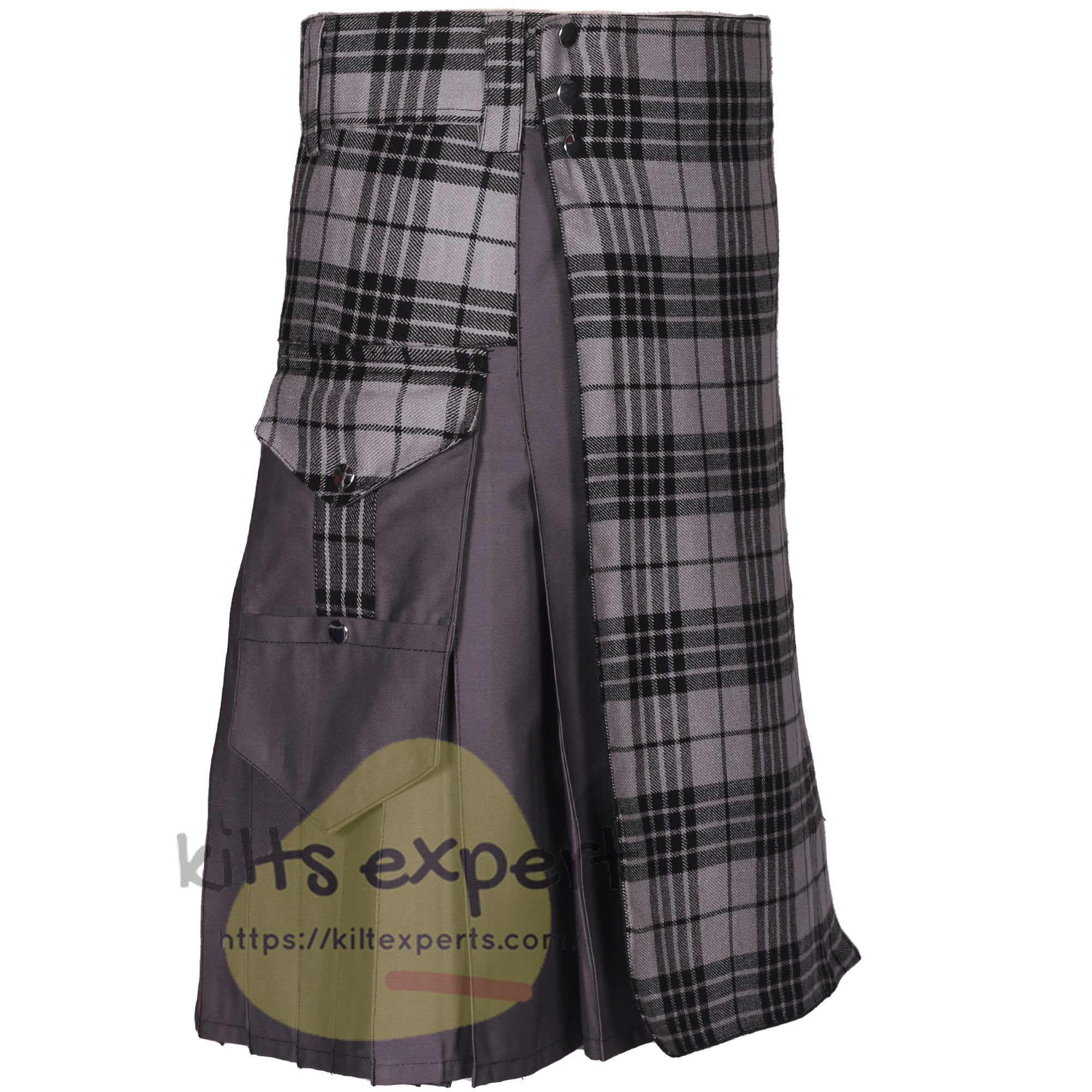 Light Grey Highlander and Grey Hybrid Utility Kilt with Cargo Pockets - Kilt Experts