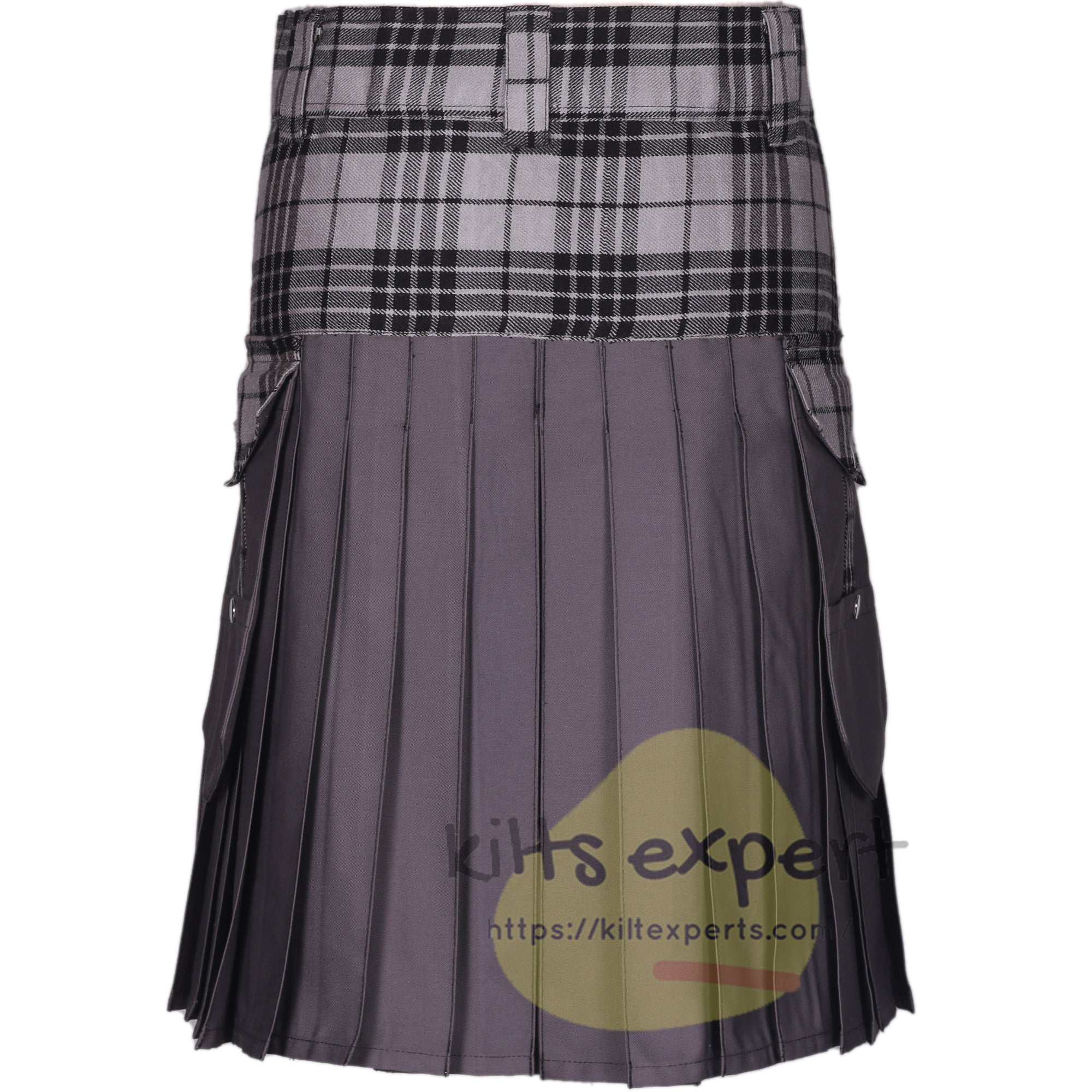 Light Grey Highlander and Grey Hybrid Utility Kilt with Cargo Pockets - Kilt Experts