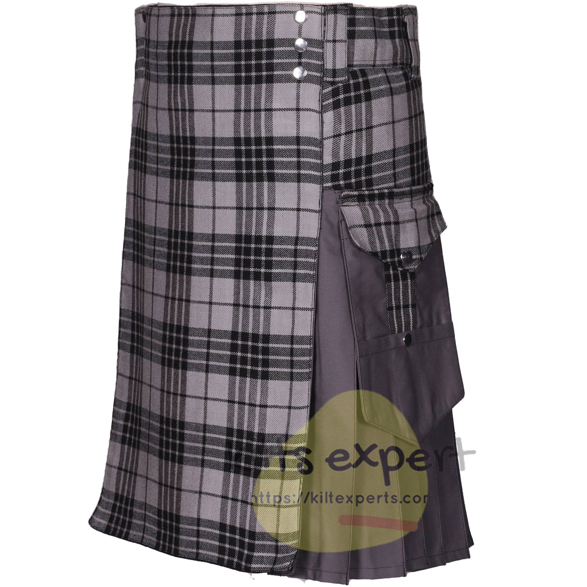 Light Grey Highlander and Grey Hybrid Utility Kilt with Cargo Pockets - Kilt Experts