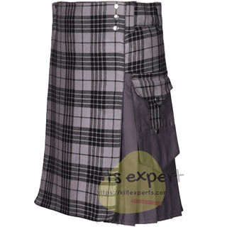 Light Grey Highlander and Grey Hybrid Utility Kilt with Cargo Pockets - Kilt Experts