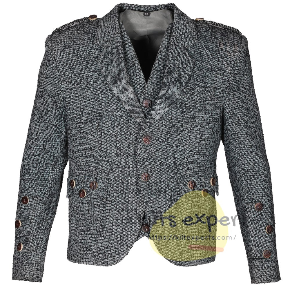 Men's Black & Blue Argyll Jacket & Waistcoat Set - Pure Wool & Stylish - Kilt Experts