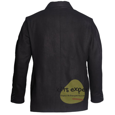 Men’s Black Wool Blend Blazer Jacket – Double Button Closure Formal Tailored Suit Coat with Polyester Lining, 3 - Button Cuff Design - Kilt Experts