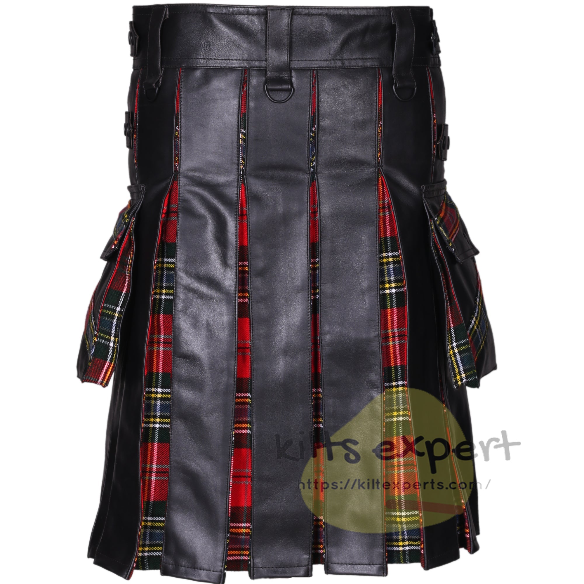 Men's Genuine Cowhide Leather Hybrid Kilt with 2 Large Cargo Pockets - Kilt Experts