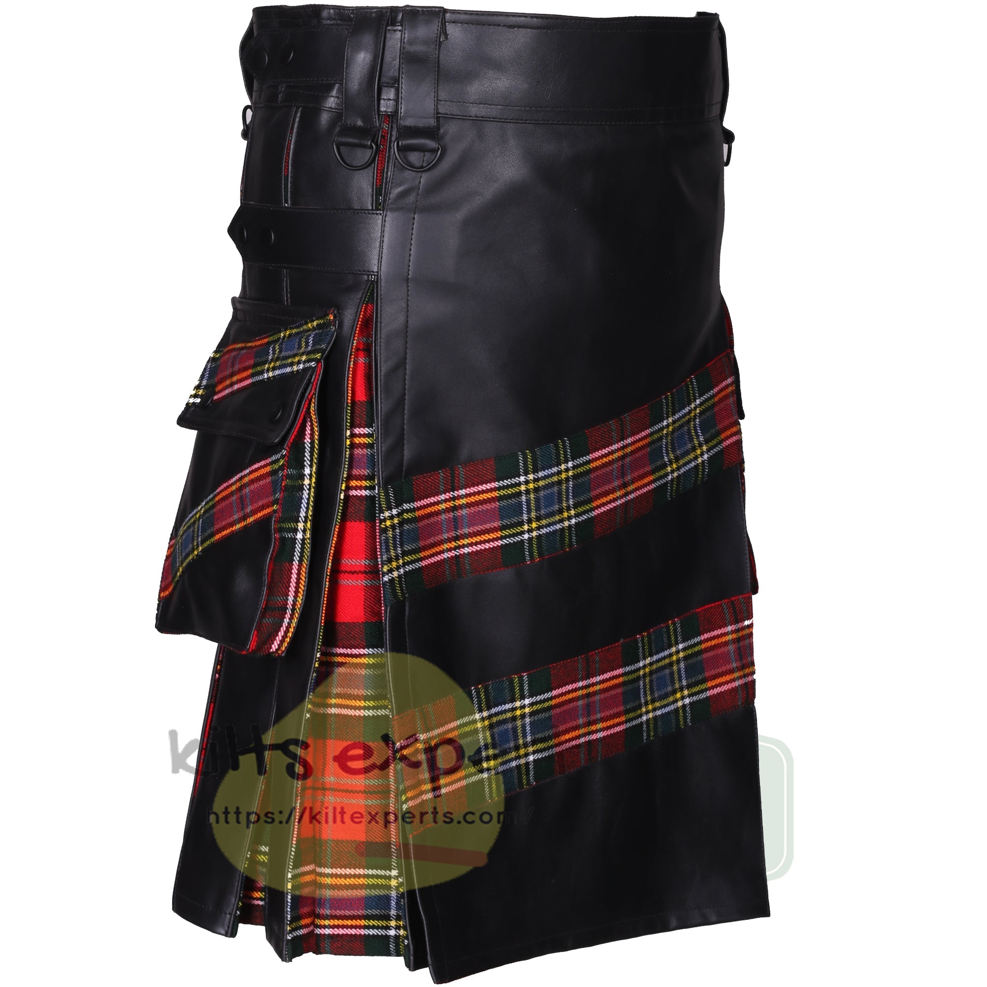 Men's Genuine Cowhide Leather Hybrid Kilt with 2 Large Cargo Pockets - Kilt Experts