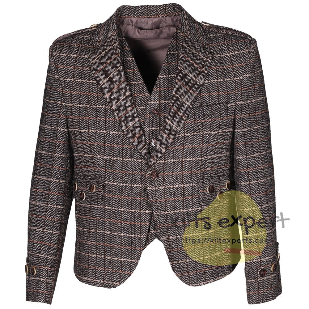 Men's Tweed Brown Argyll Jacket & Waistcoat Set - Classic & Warm - Kilt Experts